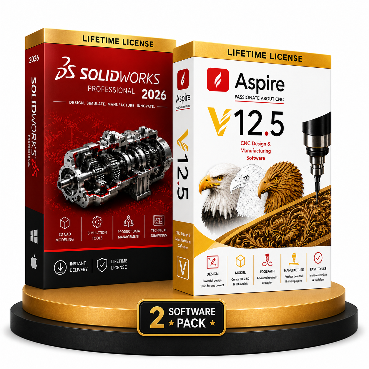 SOLIDWORKS 2026 + Vectric Aspire 12.5 Software Pack | Lifetime Access - Instant Download